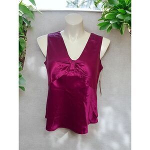 Pursuits ltd Vintage Wine Magenta Pure Silk XL Sleeveless Top Evening Blouse NEW